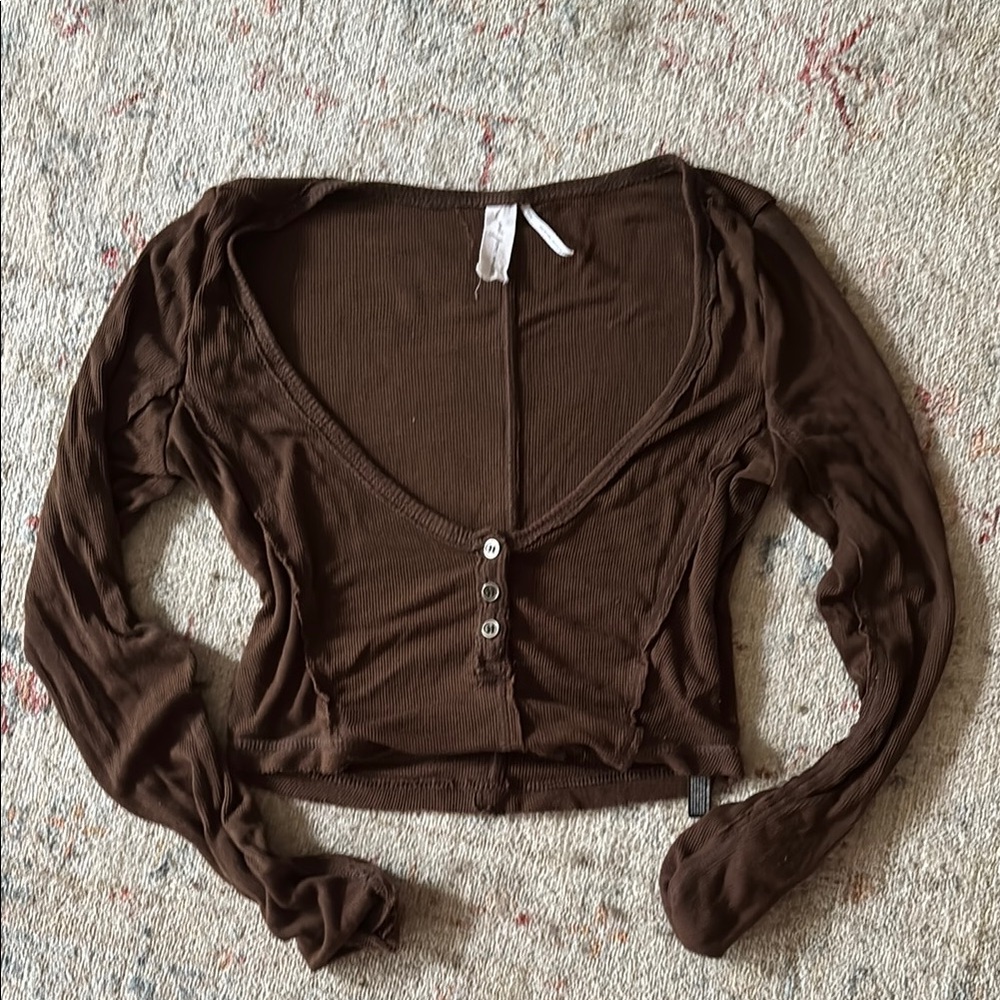 Urban Outfitters Deep V-Neck Brown Blouse